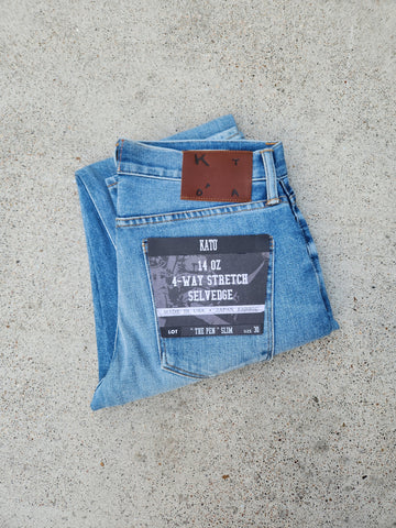"The Pen" 14 oz Slim 4-Way Stretch Selvedge - Faded